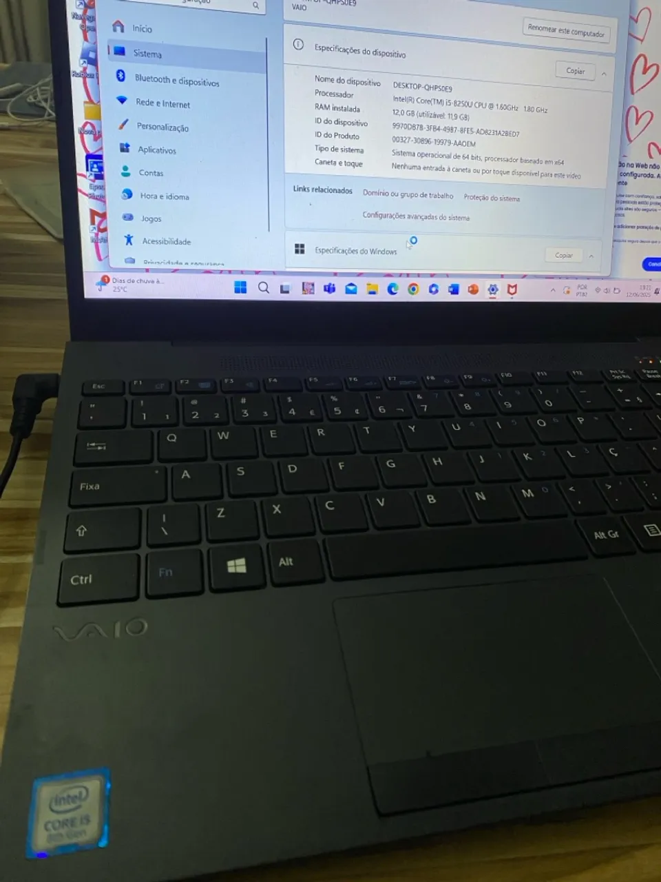 Notebook VAIO i5 8ª Geração 12GB RAM SSD