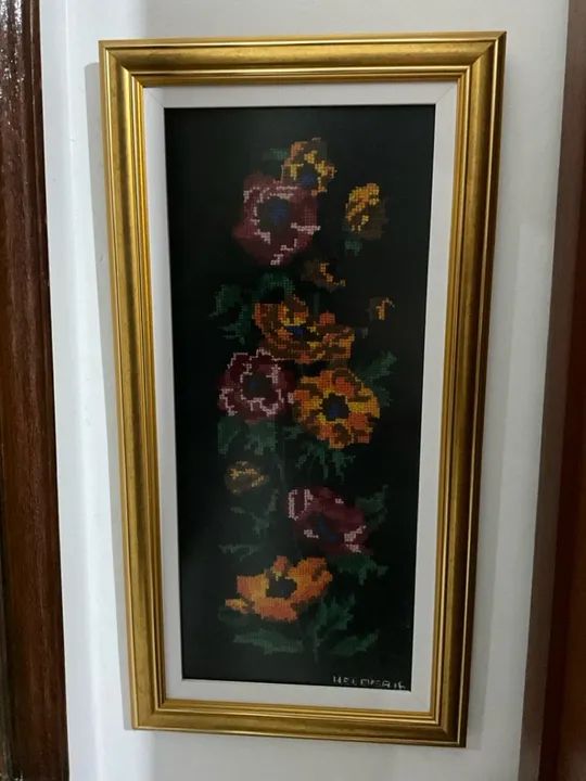 Quadro tapeçaria francesa de flores com moldura e paspatur - Foto 4