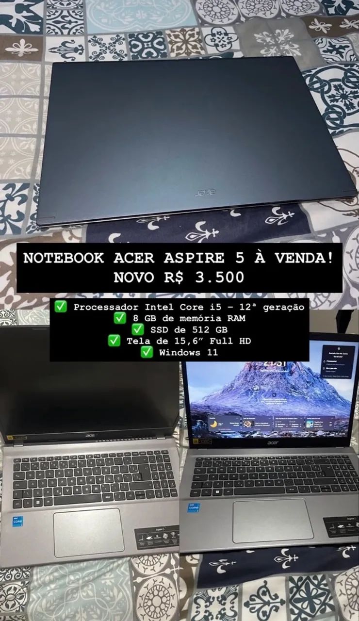 NOTEBOOK ACER ASPIRE 5 À VENDA (NOVO)  - Foto 4
