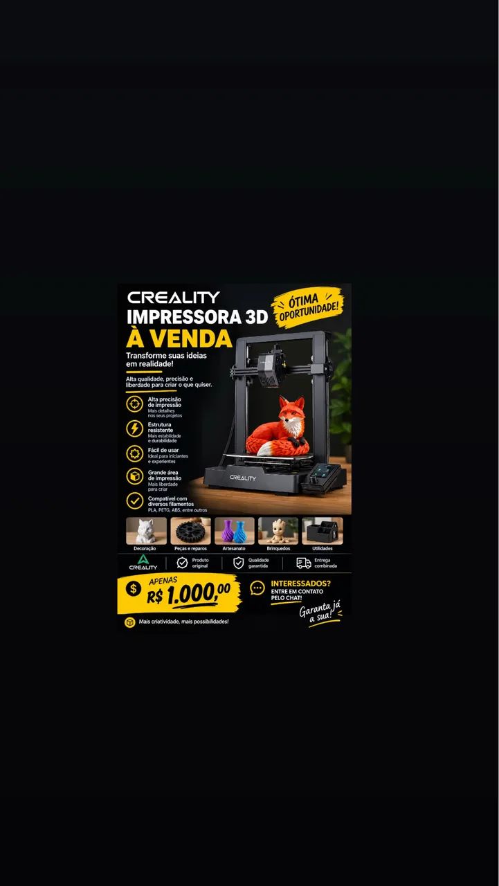 Impressora 3D Creality à Venda - R$ 1.000