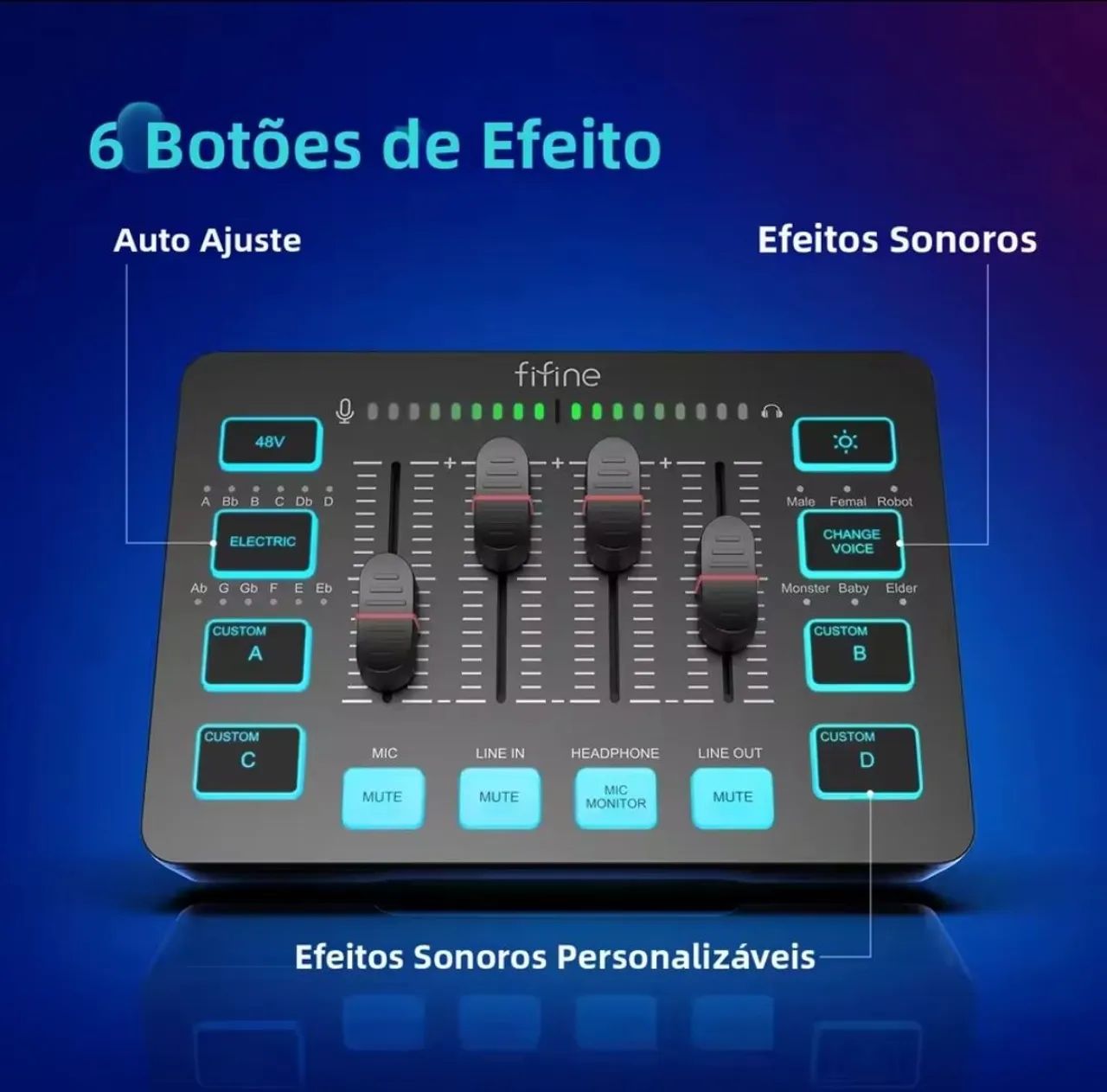 Mixer de Audio Fifine SC3 Interface para Streaming e Podcast com XLR RGB - Foto 4