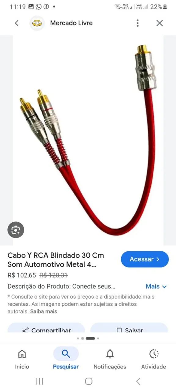 Cabo para som de carro WhatsApp *