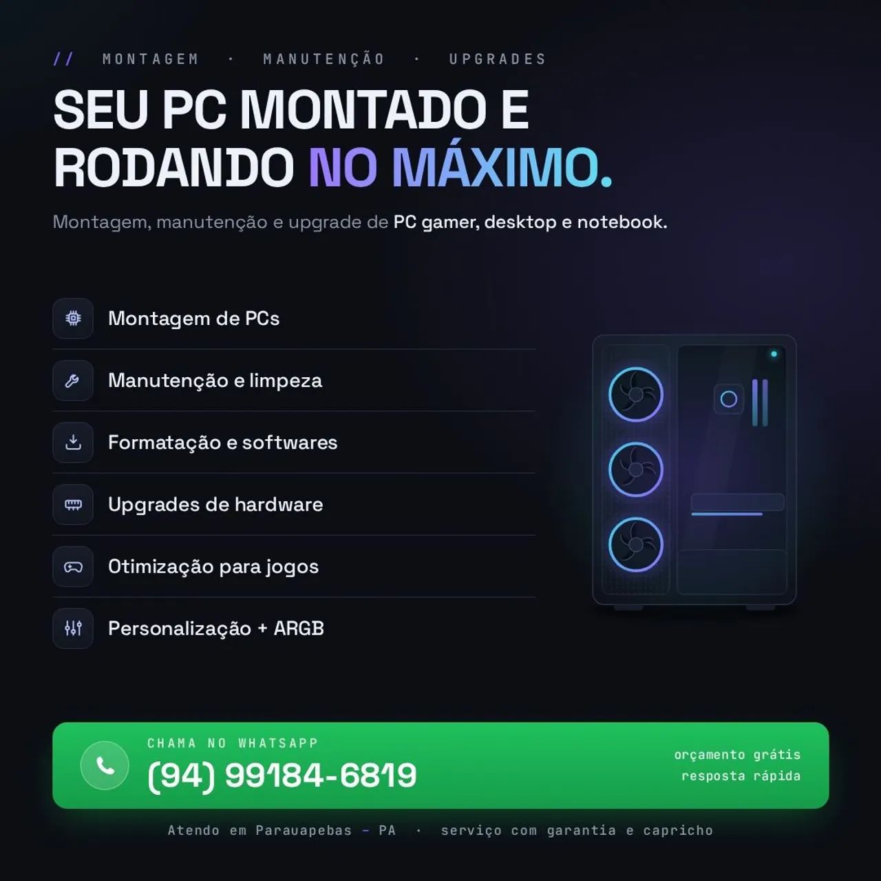 Montagem de PC Gamer e Manutenção de Computadores e Notebooks 