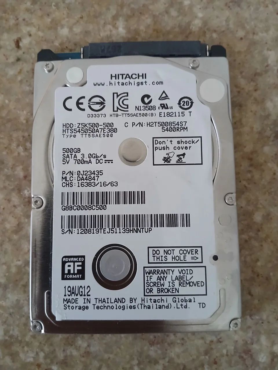 HD HITACHI 500GB - 2.5", NOTEBOOK E PC, FUNCIONANDO PERFEITAMENTE.