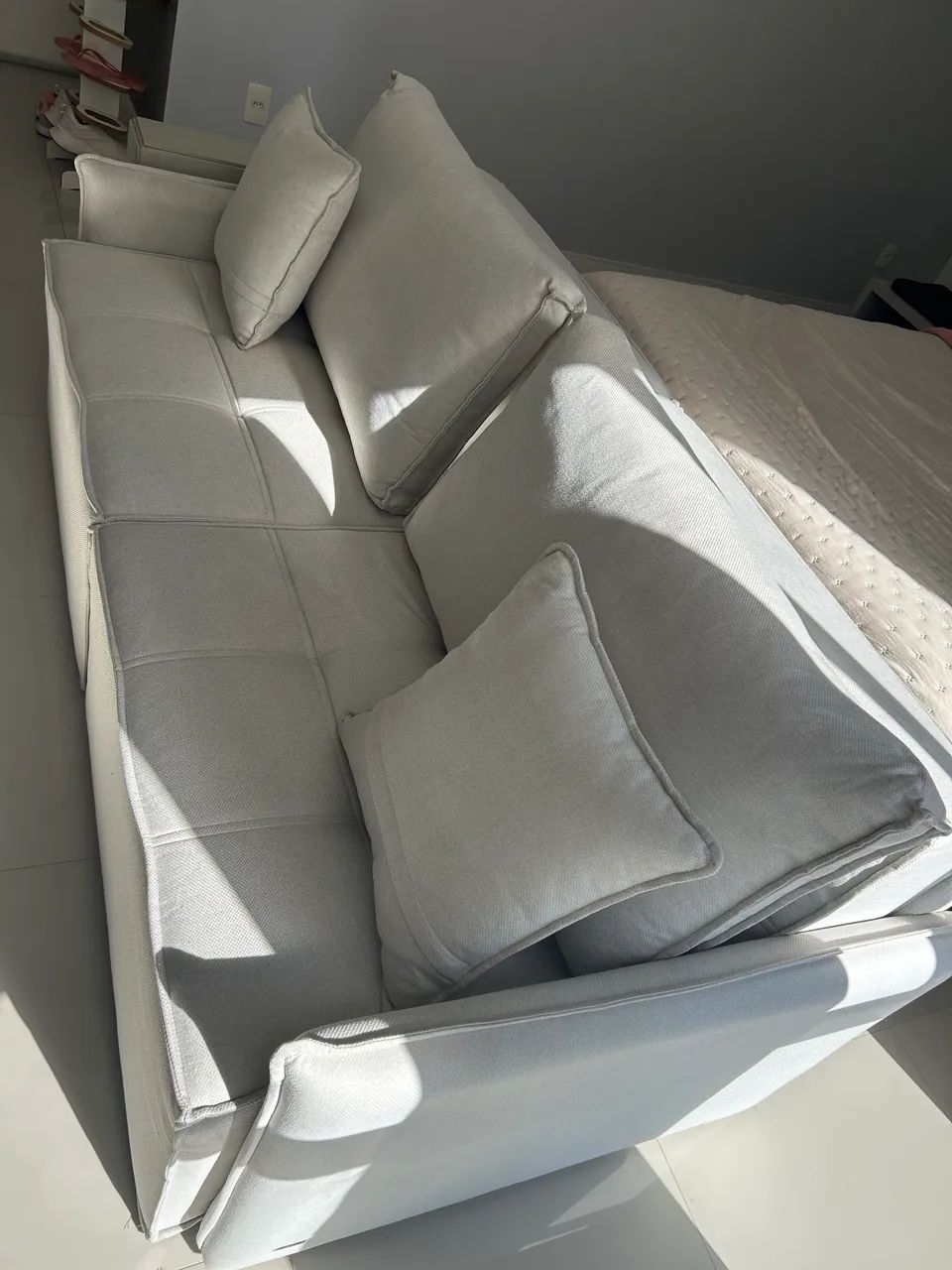 Sofá Retrátil + Sofá-Cama 3 Lugares - Off-White - Foto 2