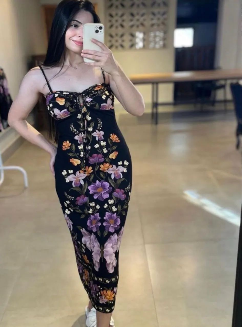 Vestido canelado estampa borboleta  em flor farm  - Foto 4