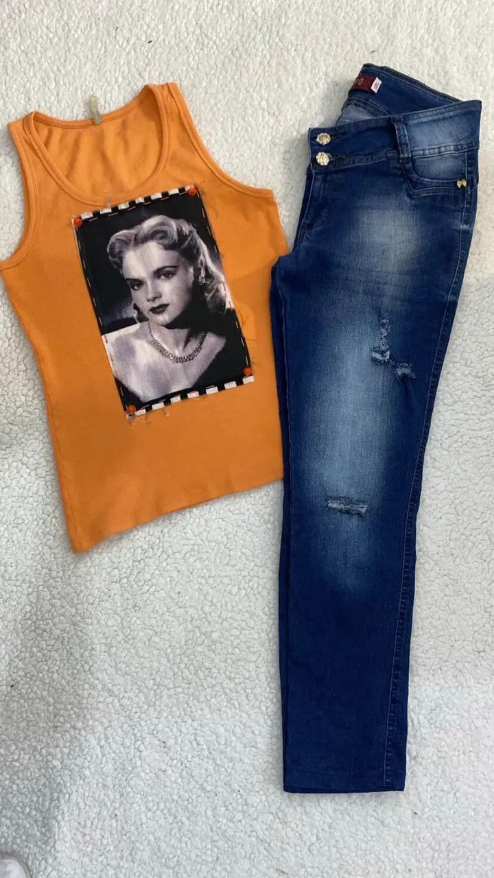 Conjunto de calça jeans Biotipo e regata Long Marfinno TAM 46 - Foto 2