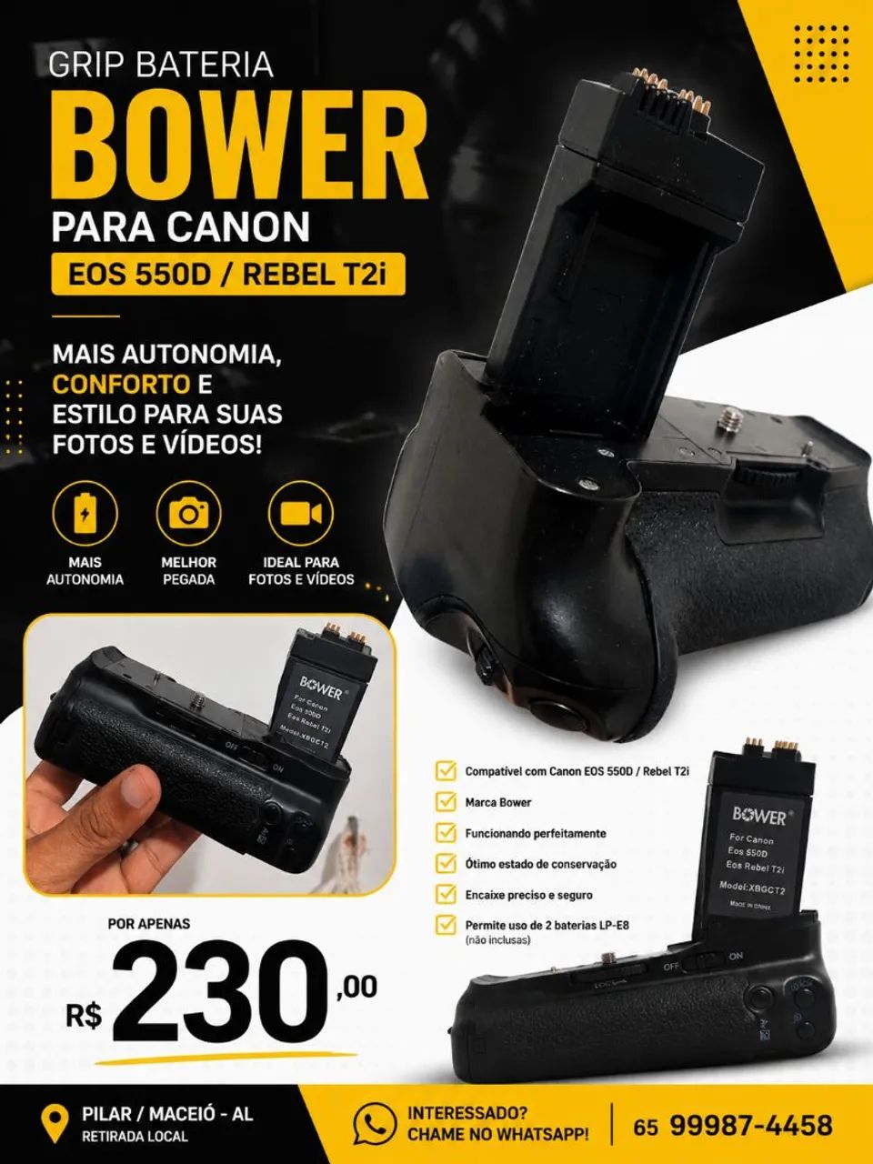 Grip bateria para câmera t3i/t2 etc  - Foto 2