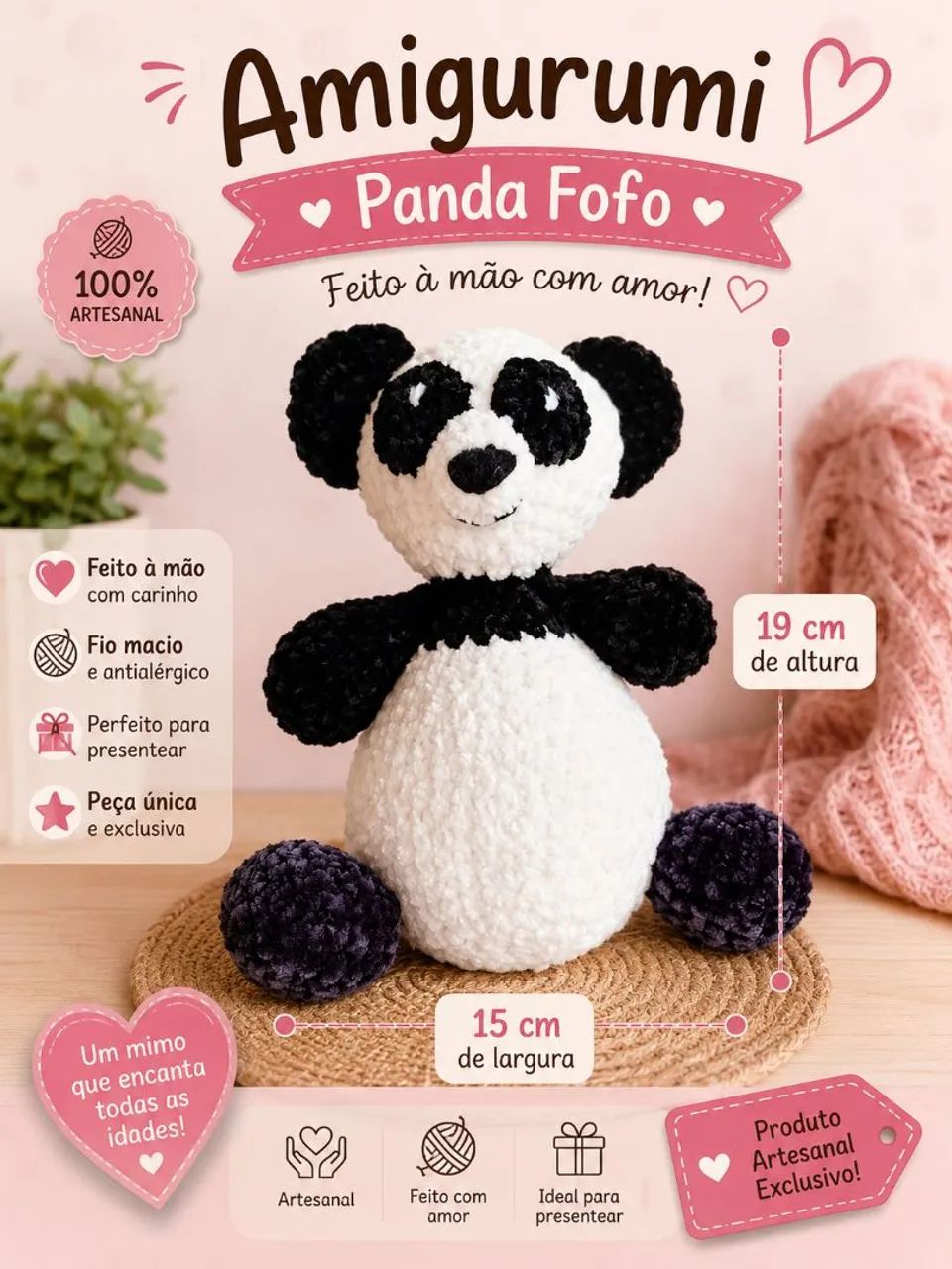 Panda pelúcia amigurumi