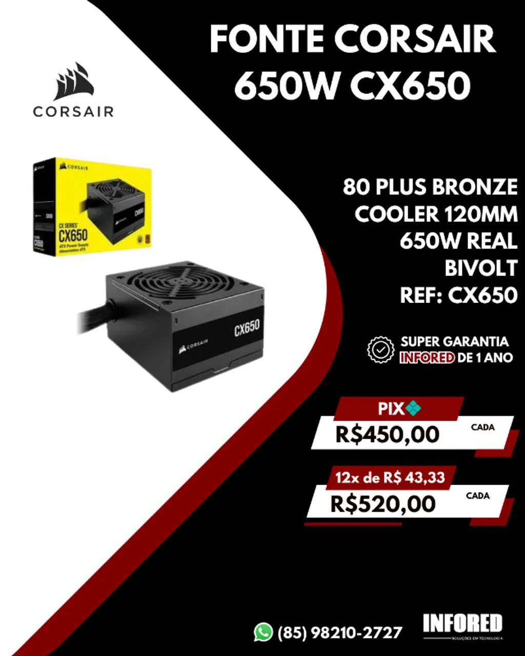 Fonte Corsair CX650 650W