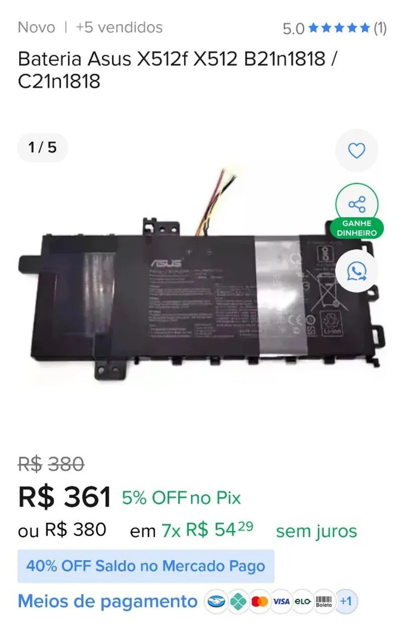 Bateria Asus Original C21N1818 - Foto 5