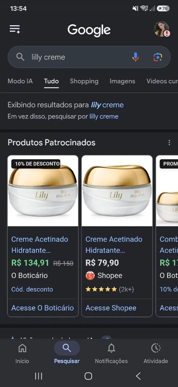 Creme hidratante lilly cheio nunca usado