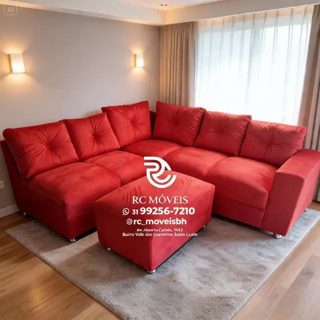 Sofá de Canto com Puff Suede D33 Confortável Direto da fábrica - Foto 2