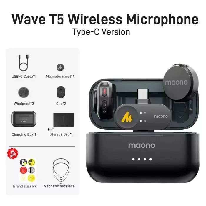 Microfone De Lapela Sem Fio Maono Wave T5 Dual Tx Type-C - Foto 3