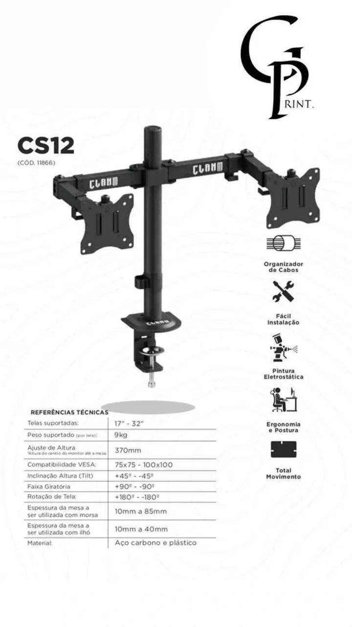 SUPORTE PARA DOIS MONITORES - CLANM PROMOÇÃO 