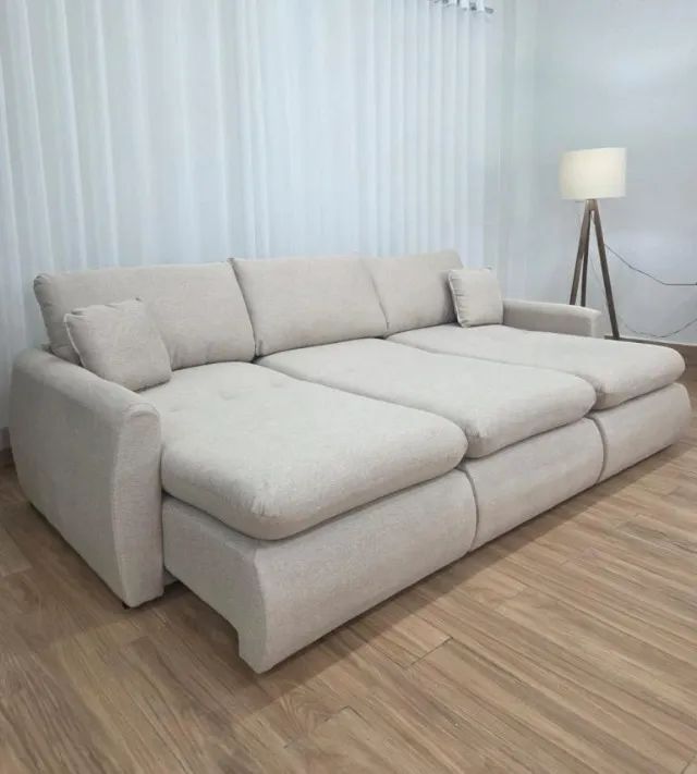 Lançamento! Sofá Cama Retrátil Reclinável Amaranto 2.70m 3 Módulos 80 