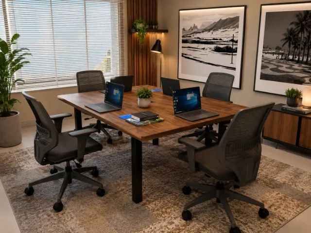 Mesa De Reunião Delluxe Woods. Com 4 Tomadas  L200cm x  P90cm x A76cm