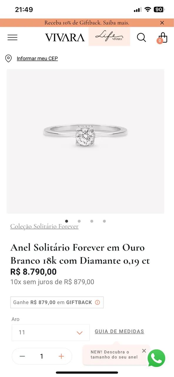 Anel solitário Vivara em ouro branco  - Foto 2