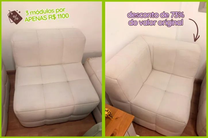 Sofá modular creme de linho (usado) - 2 módulos + 1 de brinde - Foto 3