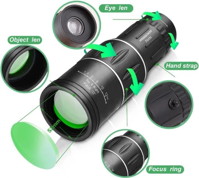 Telescópio monocular de alta potência 16 x 52, monóculos compactos de prisma