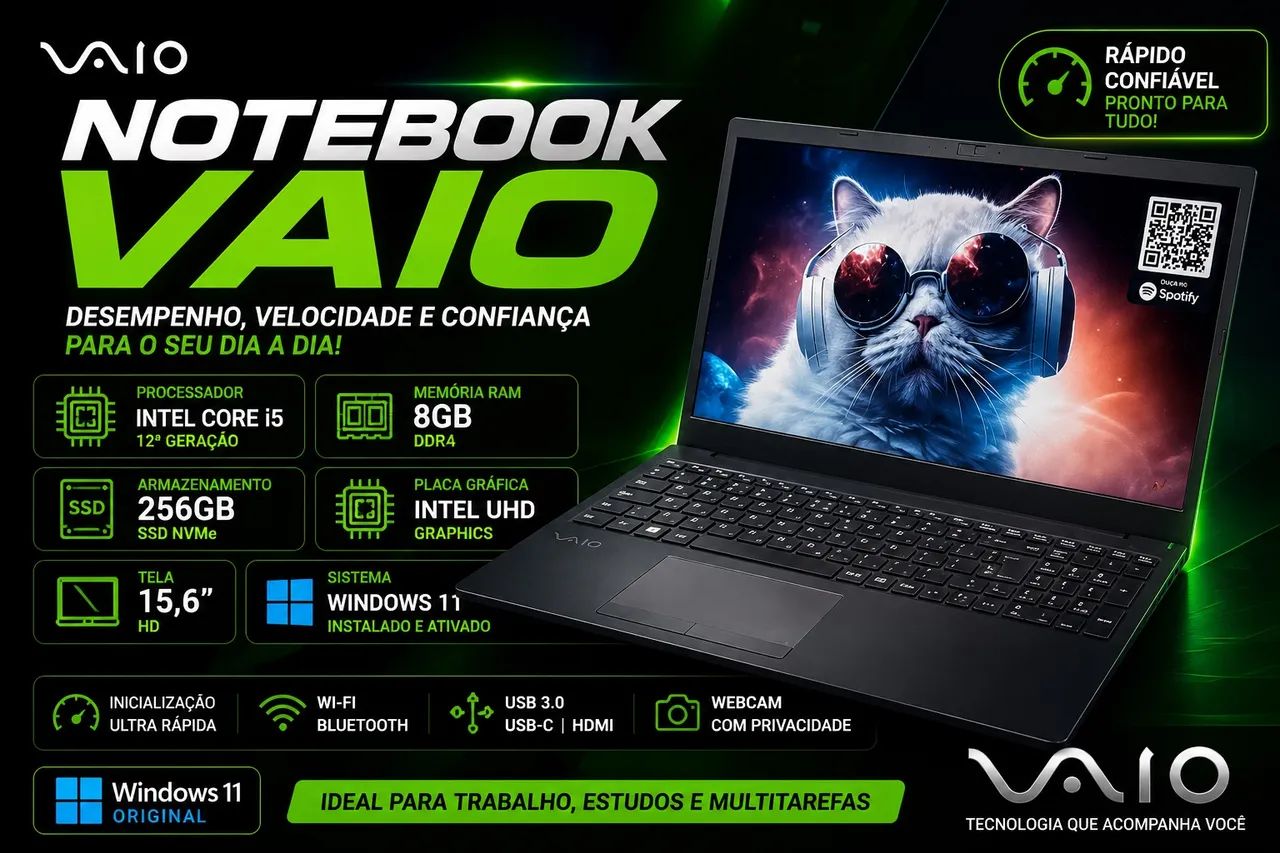 ? Notebook VAIO Intel Core i5 12ª Geração - Super Rápido