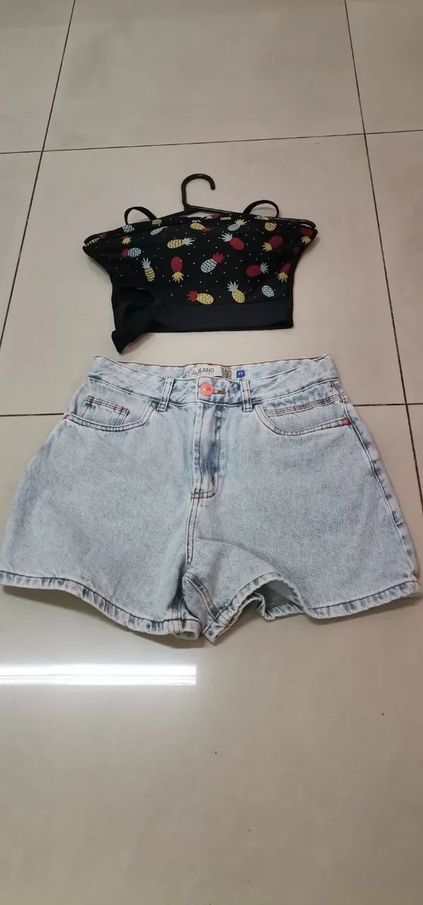 Conj Bermuda Jeans e Top Estampado - Foto 2