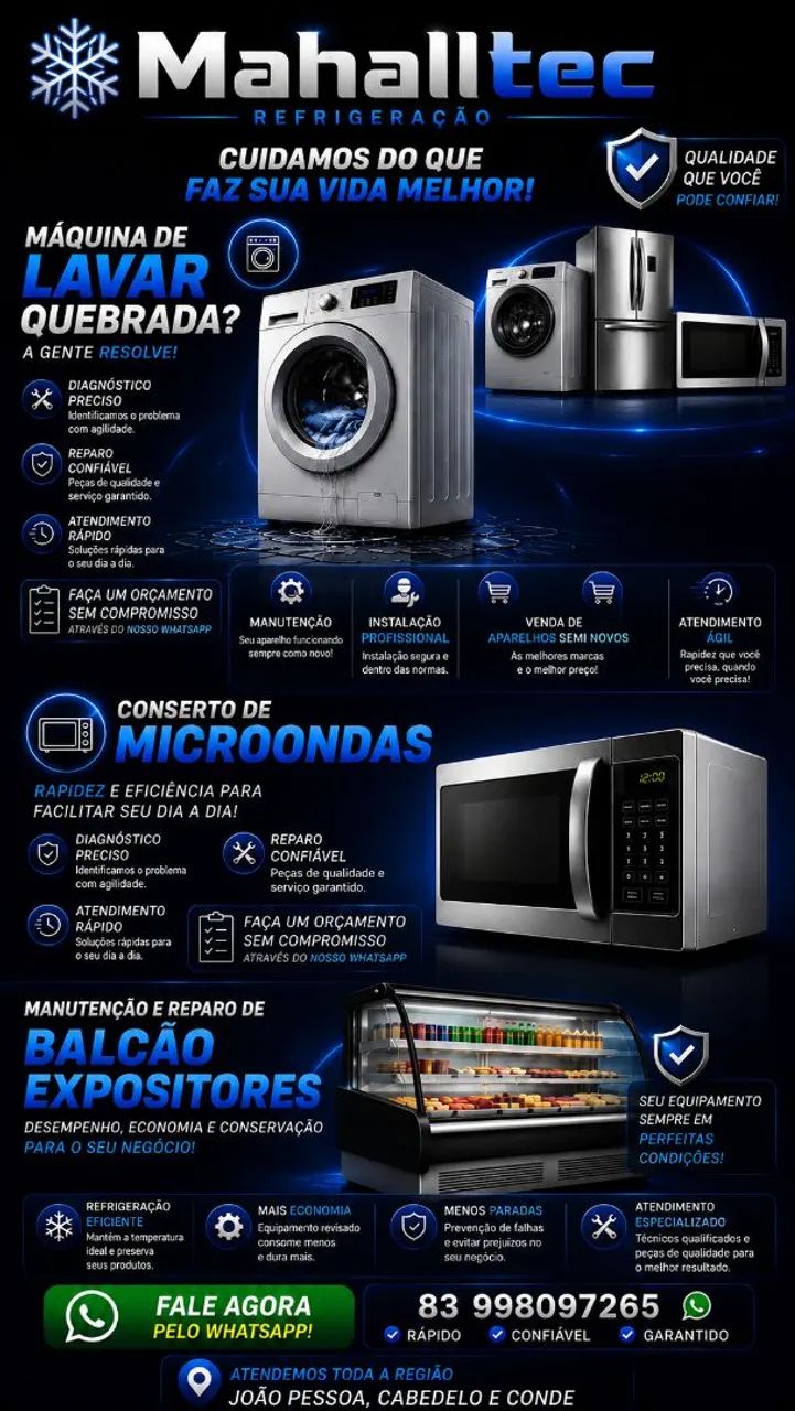 conserto de máquinas de lavar, lava & seca e microondas 