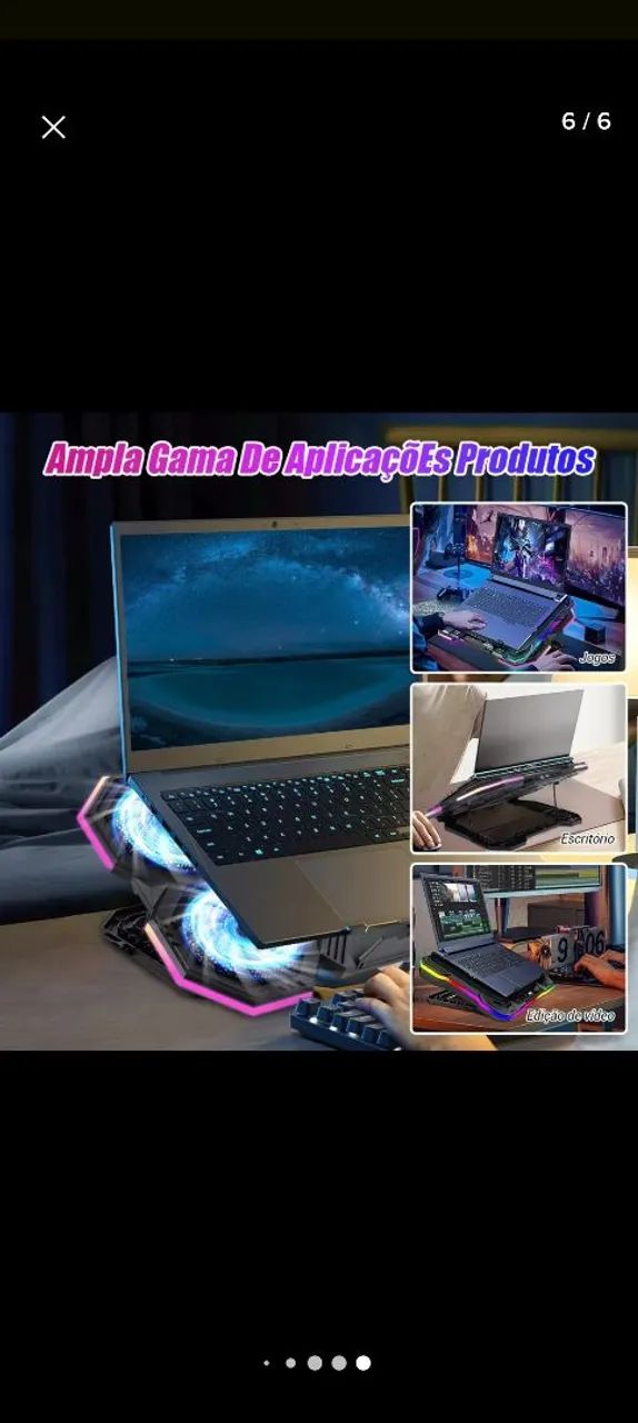 SUPORTE NOTEBOOK COLLER RGB COM 6 FANS E COLLER CELULAR PRETO  - Foto 2