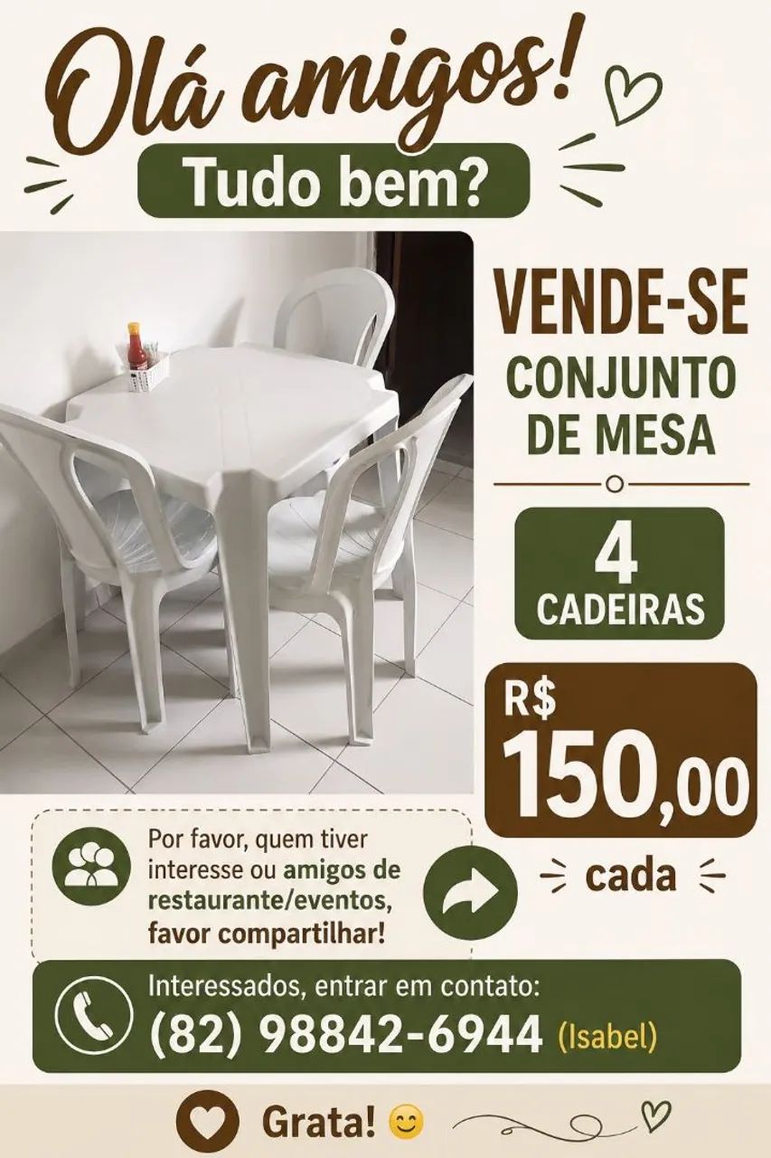 Mesas e Cadeiras PVC Branca 