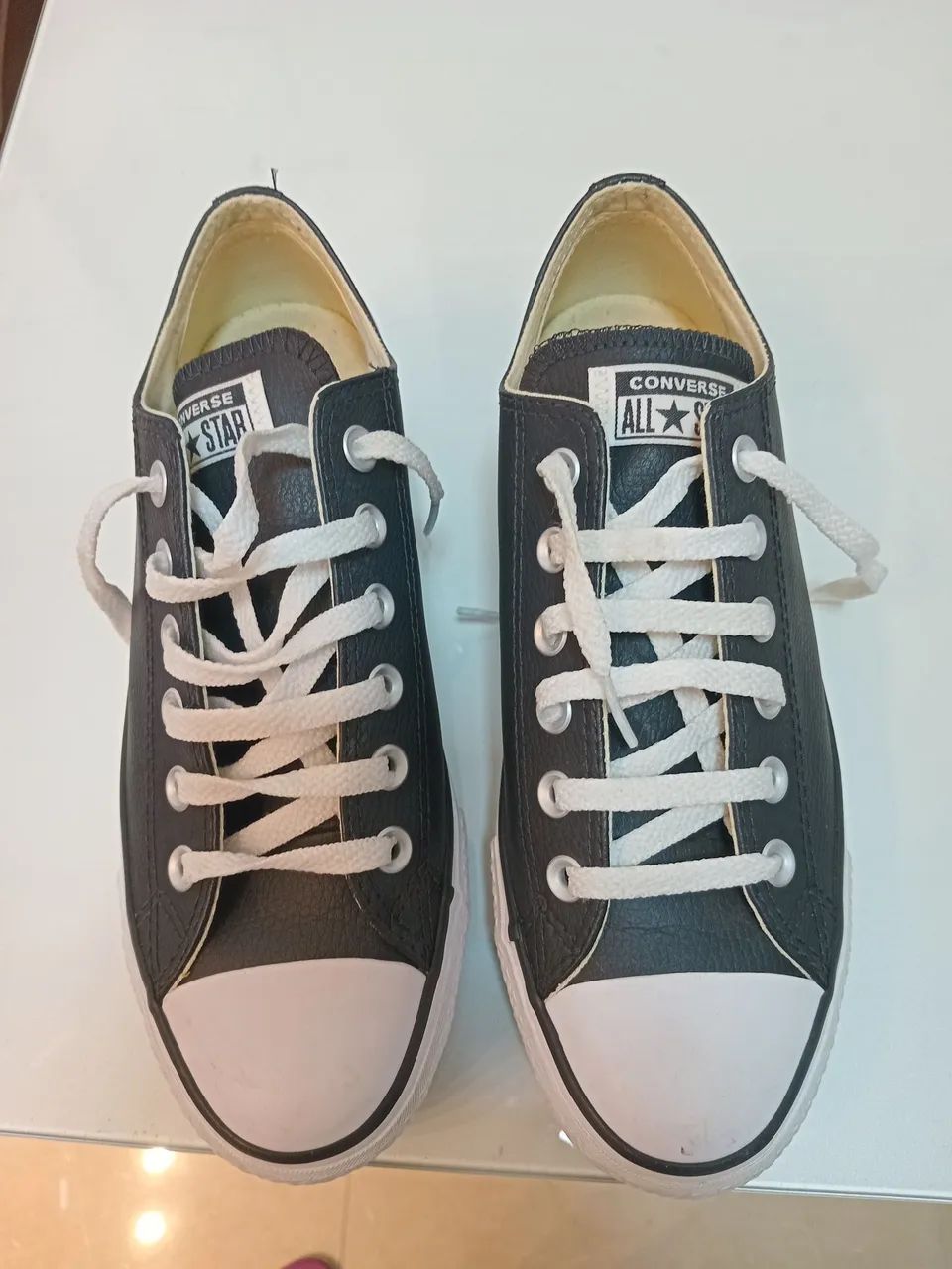 Tenis Allstarr plataforma couro preto