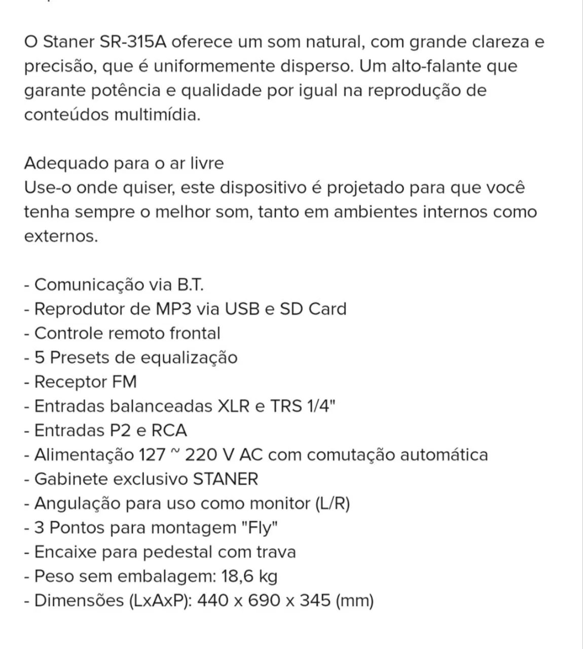 Par caixa Staner SR315a com bag transporte. - Foto 3