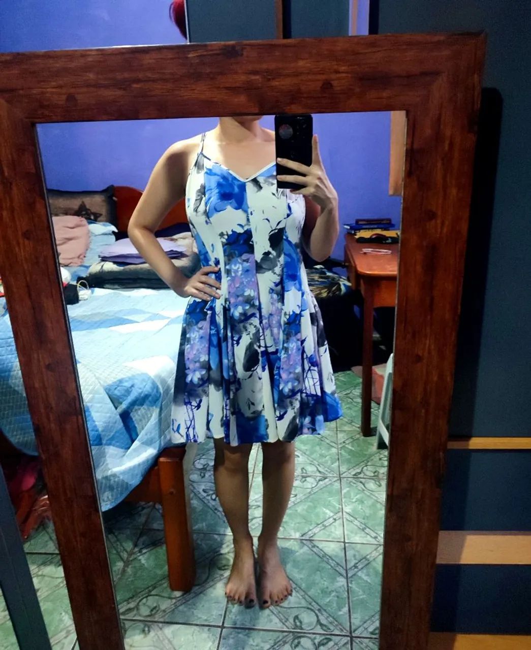 Vestido Branco e Azul estampado floral