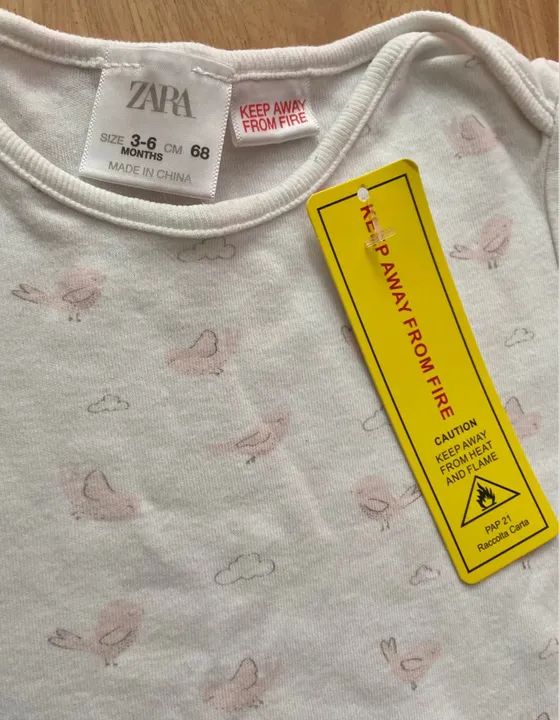 Body novo manga longa Zara bebe menina passarinhos branco e rosa 6m - Foto 3