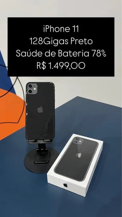 iPhone 11 128GB Preto saúde da bateria 78% zero | Loja Física