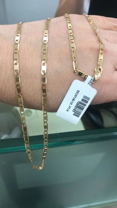 cordão ouro 18k (750) 70cm piastrina maciço