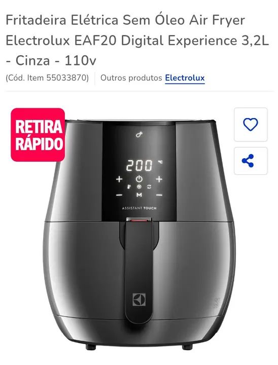Air fryer Electrolux eaf20 digital eficient Rita Lobo 220v