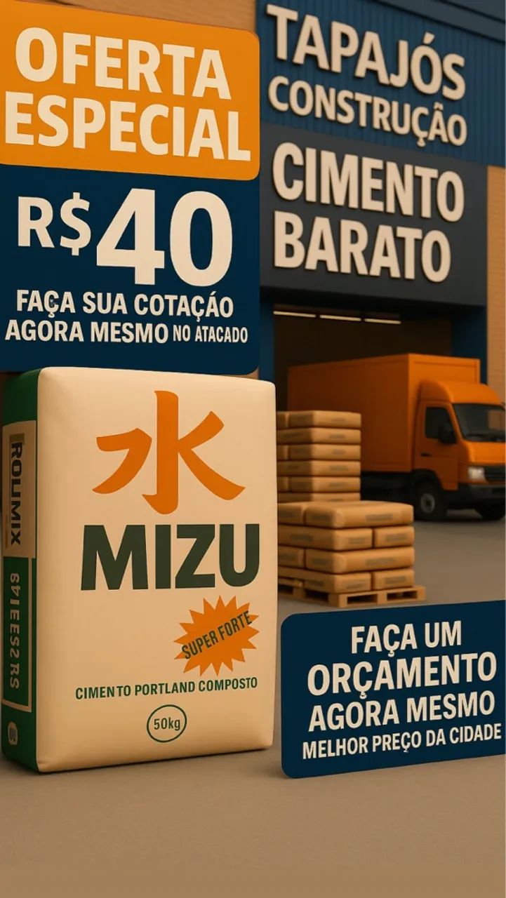 Compre cimento, areia, seixo, tijolo, colunas