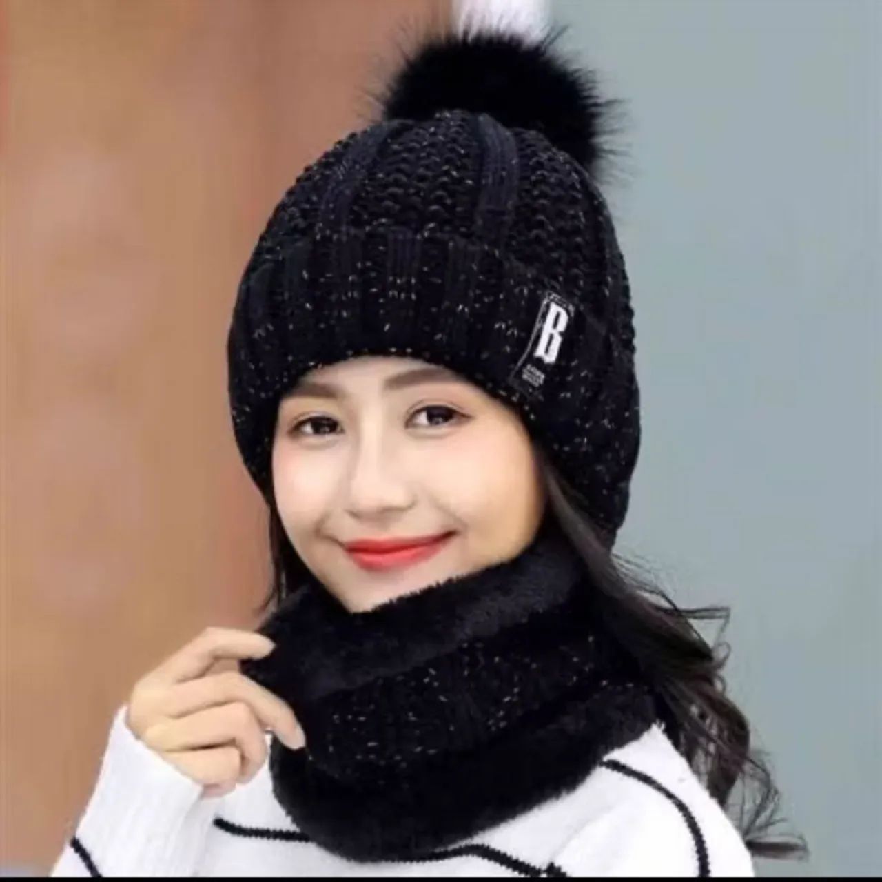 Conjunto de Gorro e Gola Rosa de Inverno - Foto 2