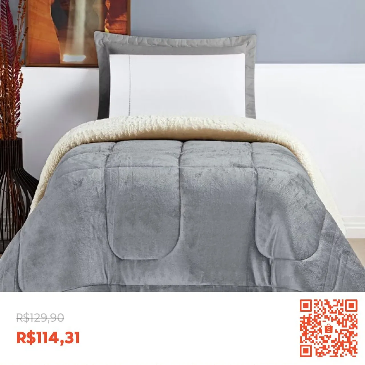 Cobertor Sherpa Dupla Face Cinza - Conforto e Elegância