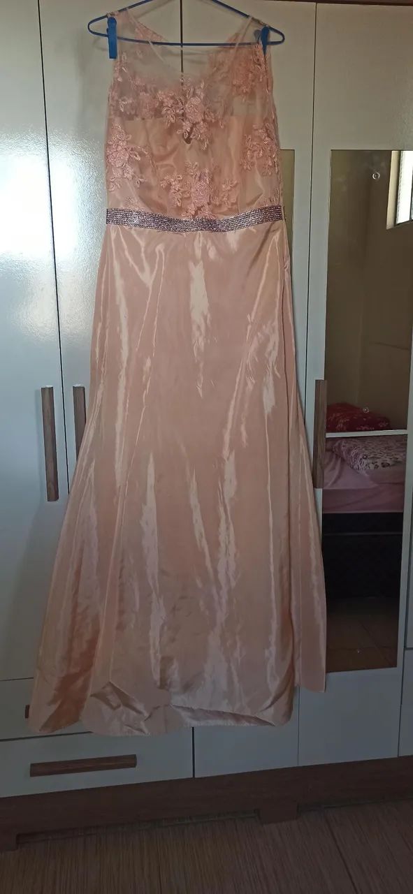 VESTIDO DE FESTA SALMÃO TULE E RENDA - Foto 3