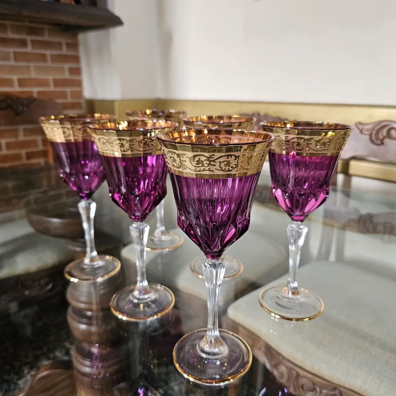 Decoração, conjunto 6 taças luxo cristal Hermes com detalhes em dourado  - Foto 5