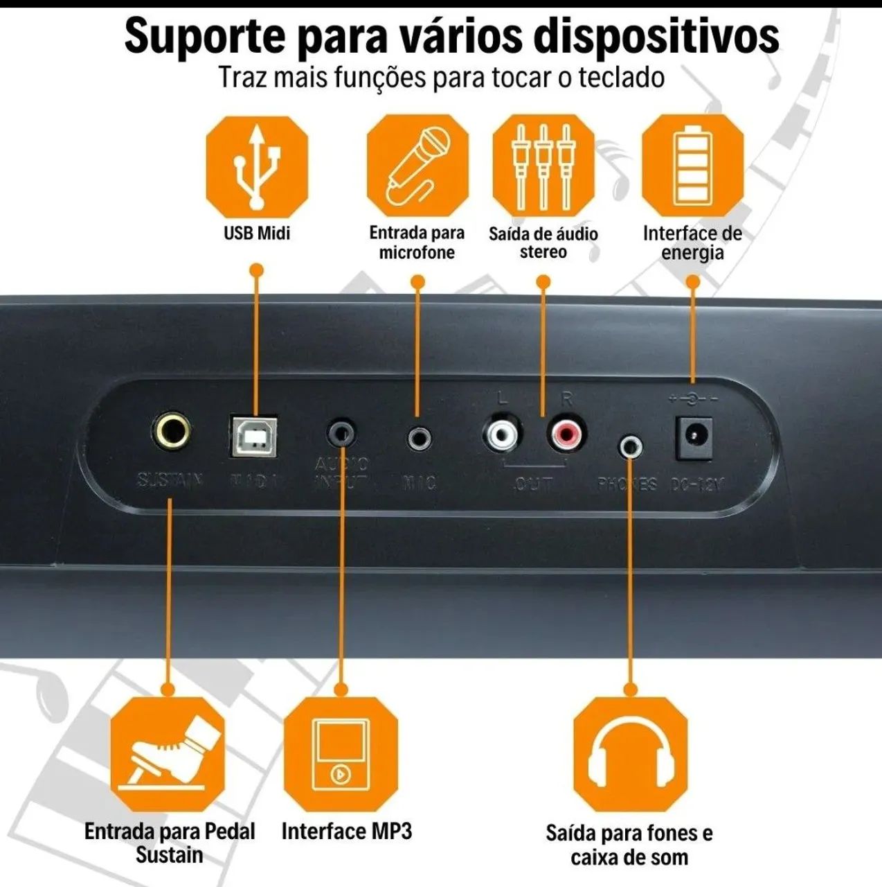 Teclado Musical Bravo Bp550 Teclas Sensitivas USB Midi Kit com pedal capa e Suporte. - Foto 5