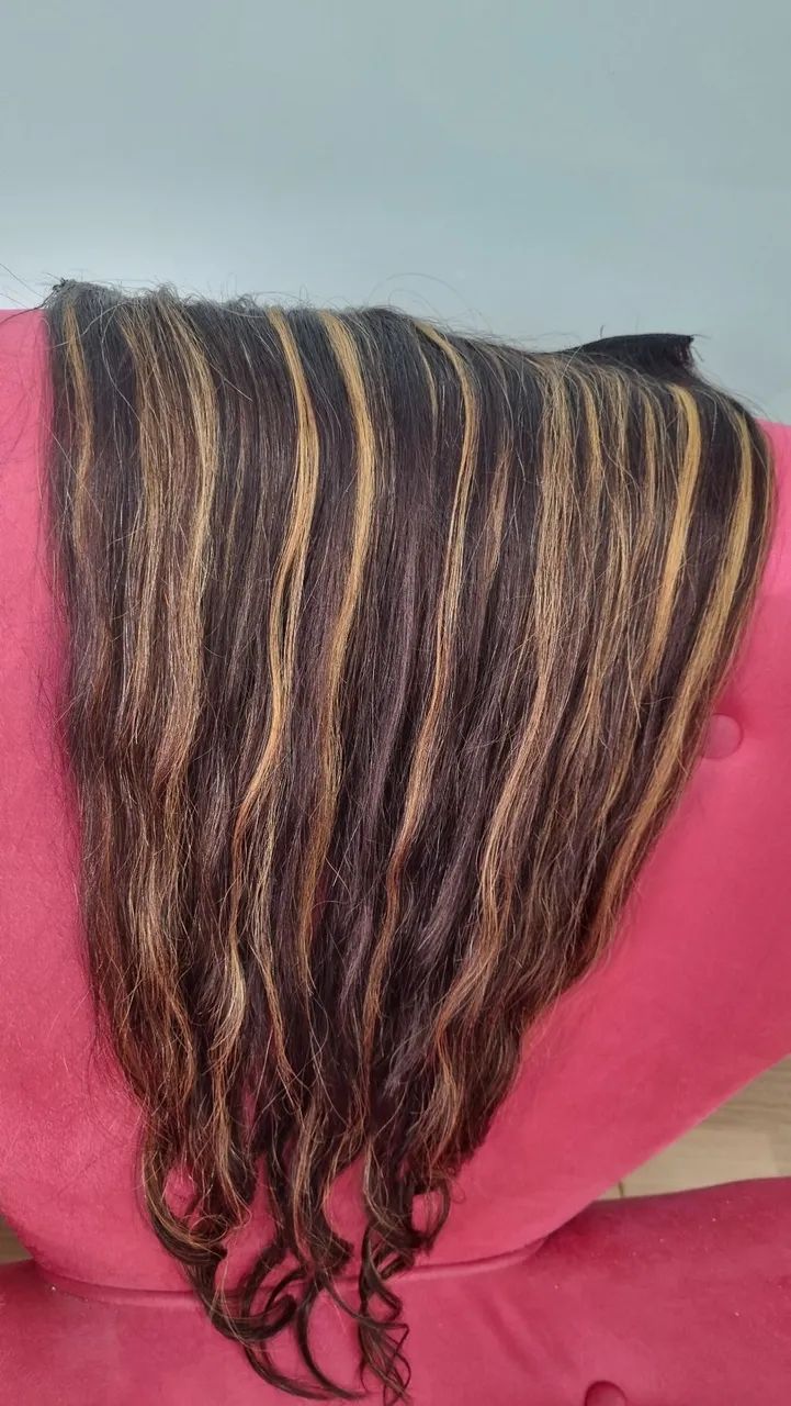 Aplique de Cabelo com Mechas Loiro Mel moreno iluminado 