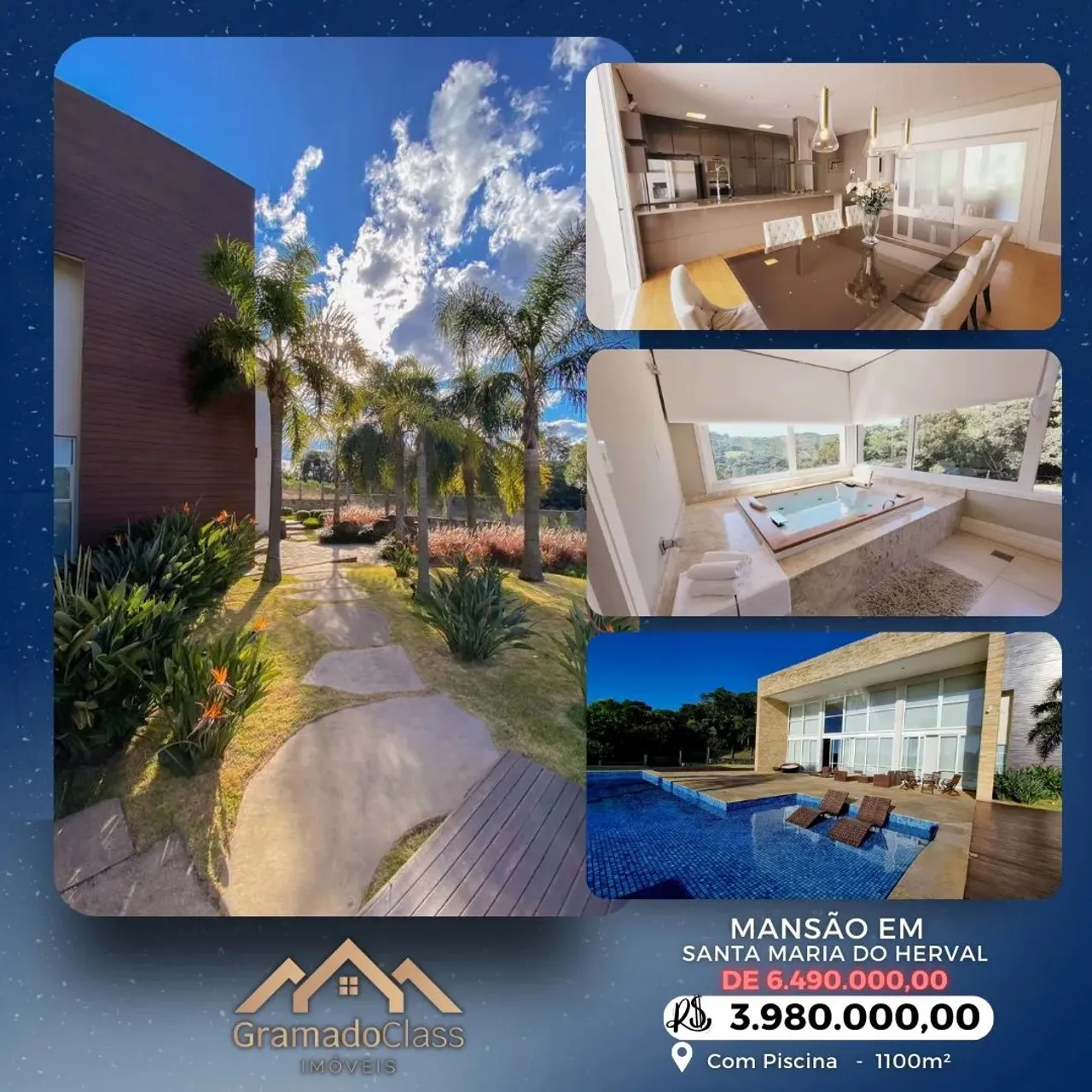 Mansão em Santa Maria do Herval com vista excepcional, com 6 quartos (5 suítes) e piscina