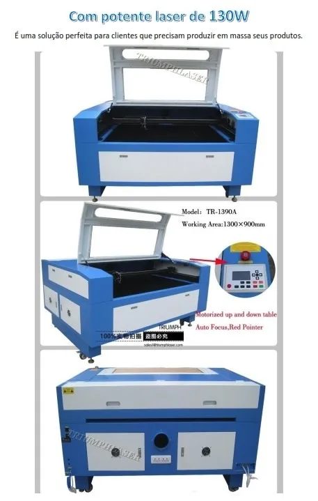 MÁQUINA DE CORTE À LASER 130x90cm laser CO2 de 130w. Controle motorizado elevação da mesa.