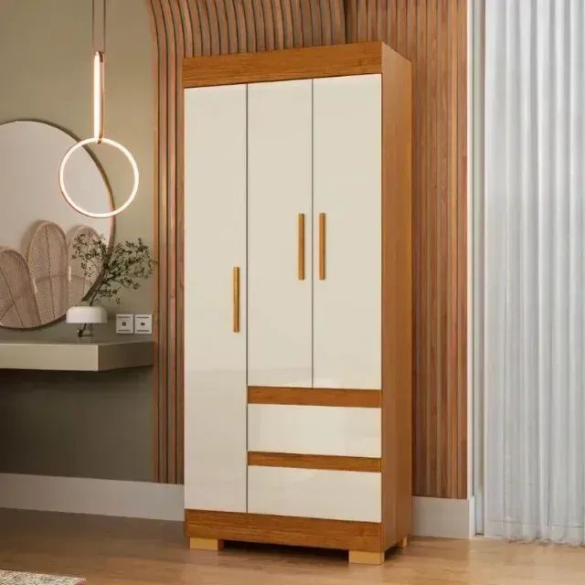 Guarda Roupa Maya 3 Portas Cinamomo/Off White