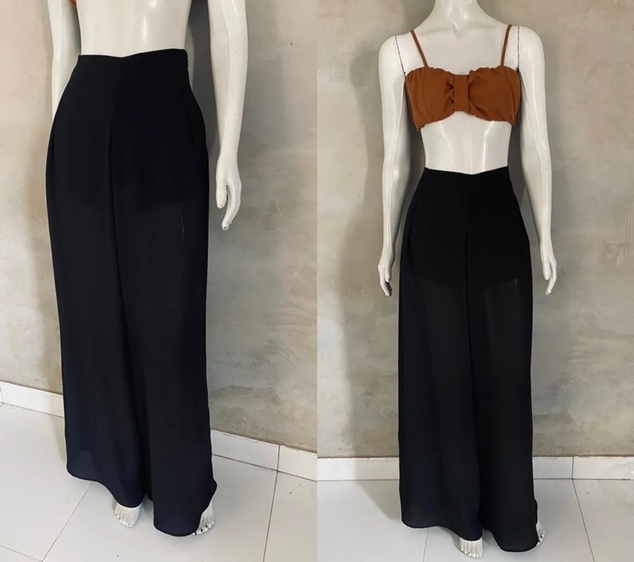 Calça Pantalona Leve Transparência c/ Shortinho por Baixo