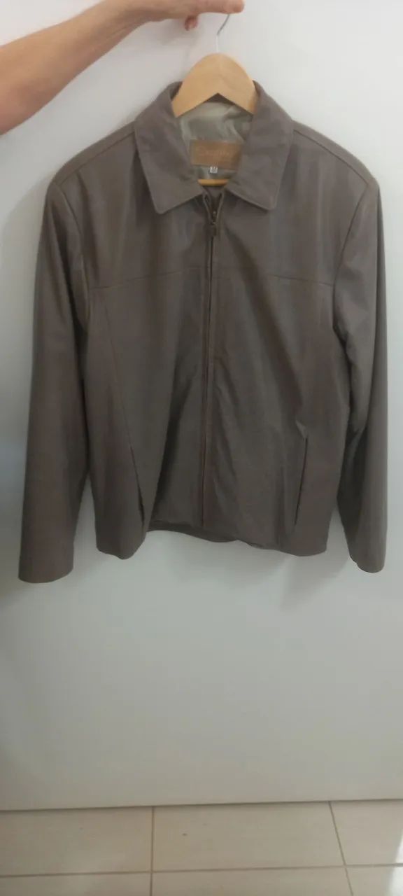 Jaqueta de couro masculina bege