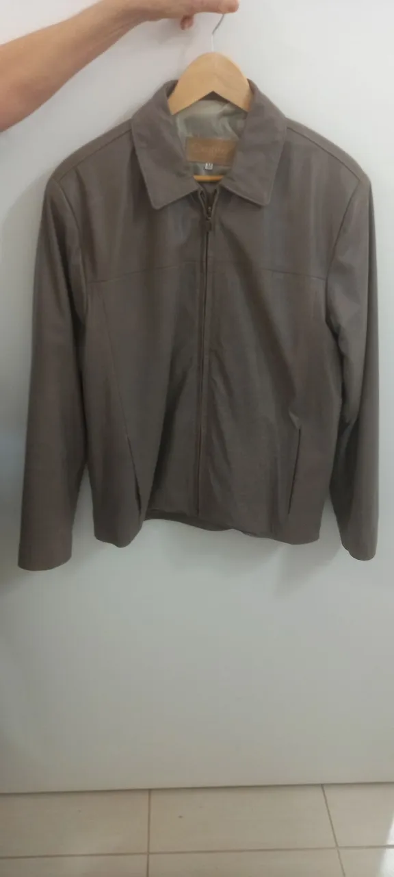 Jaqueta de couro masculina bege