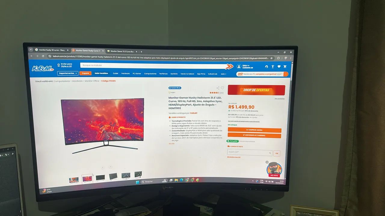 Monitor gamer 32? curve 165Hz husky